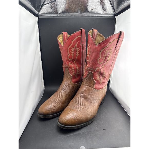 Vintage Tony Lama Cowboy Boots Brown Red Leather Western Men’s Size 9.5 EE main image 4